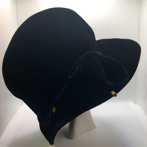 Vintage Black Velvet Slouch Cloche Hat